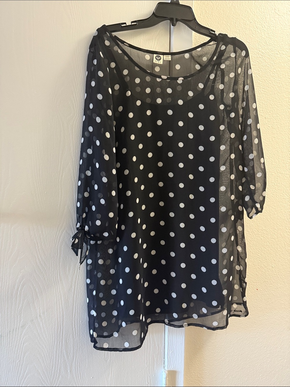 Roxy Black and White Polka Dot Sheer Tunic